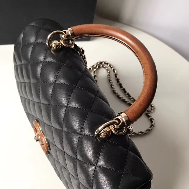 Chanel Flap Bag with Top Handle Gold-Tone Metal A57342 black 