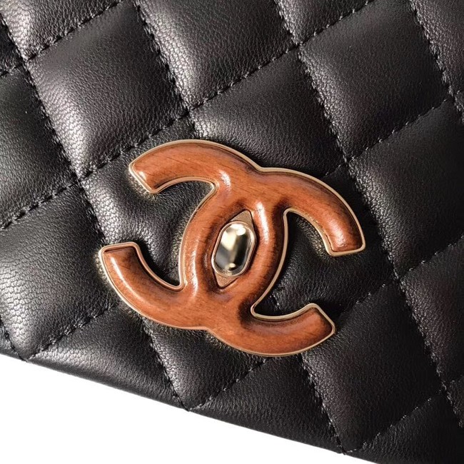 Chanel Flap Bag with Top Handle Gold-Tone Metal A57342 black 