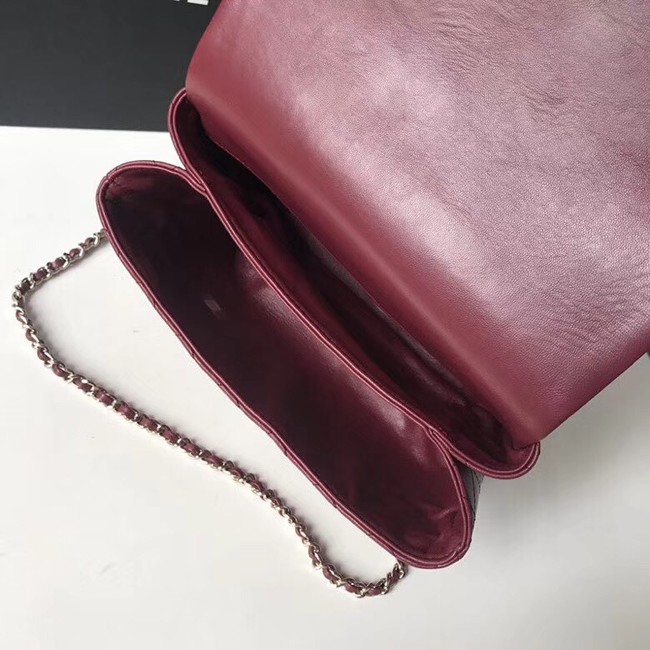 Chanel Flap Bag with Top Handle Gold-Tone Metal A57342 Burgundy 