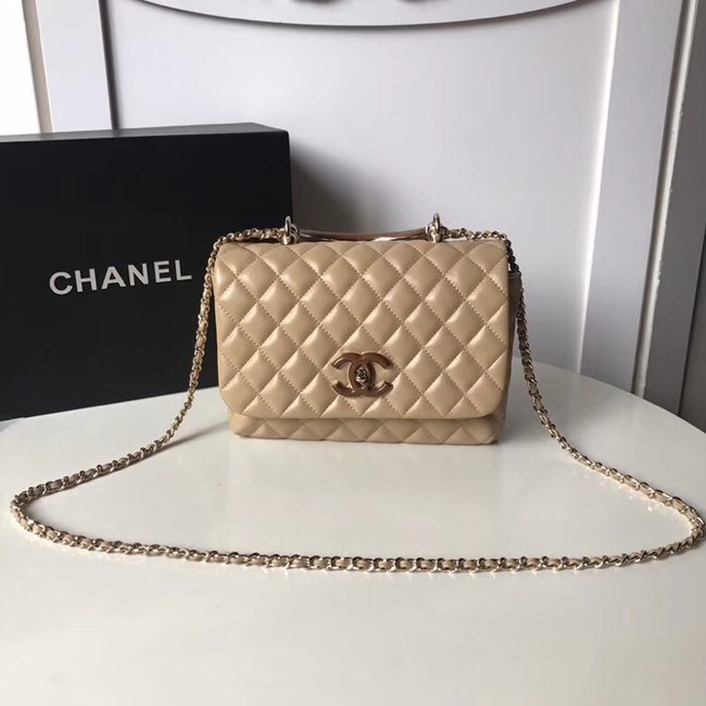 Chanel Flap Bag with Top Handle Gold-Tone Metal A57342 Beige 