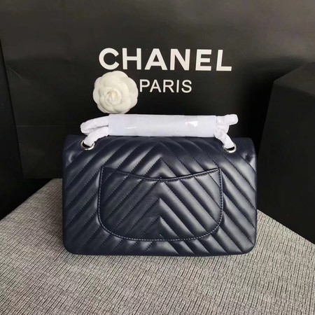 Chanel Flap Shoulder Bag Dark Blue Original Sheepskin Leather CF1112V Silver 