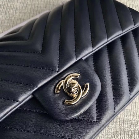 Chanel Flap Shoulder Bag Dark Blue Original Sheepskin Leather CF1112V Silver 