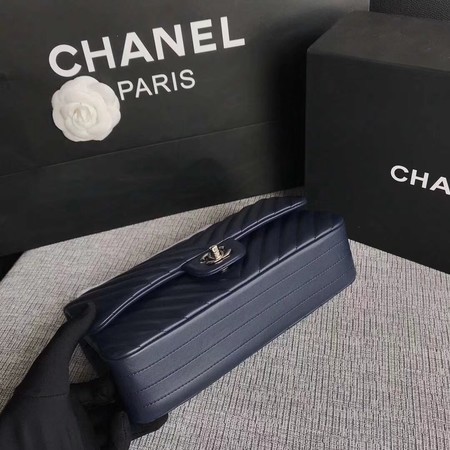 Chanel Flap Shoulder Bag Dark Blue Original Sheepskin Leather CF1112V Silver 