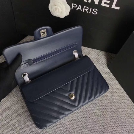 Chanel Flap Shoulder Bag Dark Blue Original Sheepskin Leather CF1112V Silver 