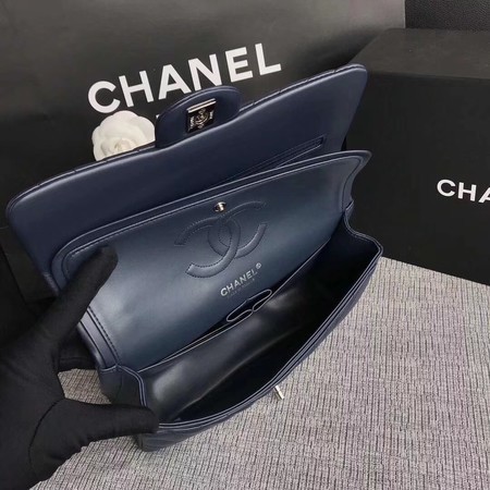 Chanel Flap Shoulder Bag Dark Blue Original Sheepskin Leather CF1112V Silver 
