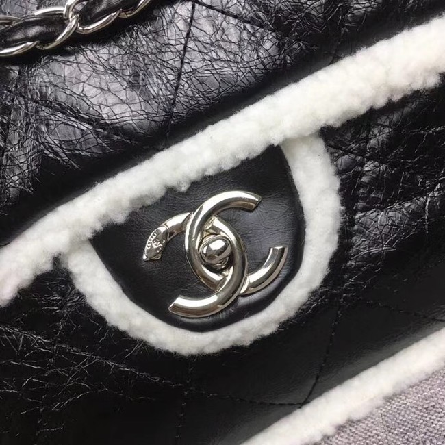 Chanel Flap Bag Shearling Lambskin & silver-Tone Metal 3378 black&white 