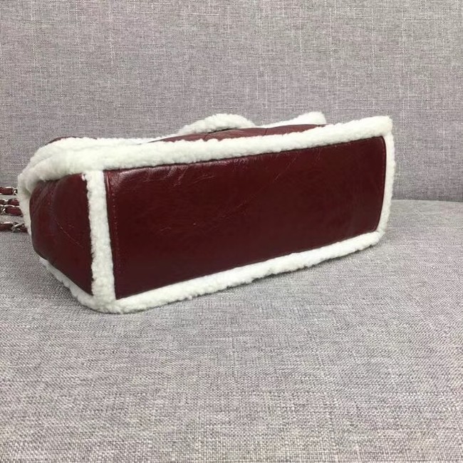 Chanel Flap Bag Shearling Lambskin & silver-Tone Metal 3378 Burgundy 