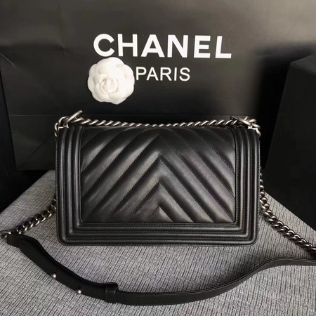 Boy Chanel Flap Bag Original Chevron Leather A67086V Black 