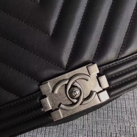 Boy Chanel Flap Bag Original Chevron Leather A67086V Black 