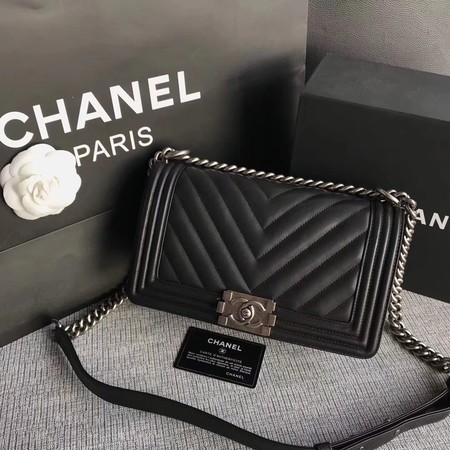 Boy Chanel Flap Bag Original Chevron Leather A67086V Black 