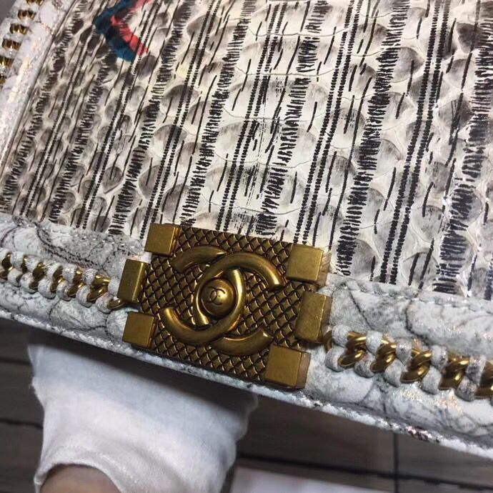 Boy Chanel Flap Shoulder Bag Snake Leather A67099 Gold  