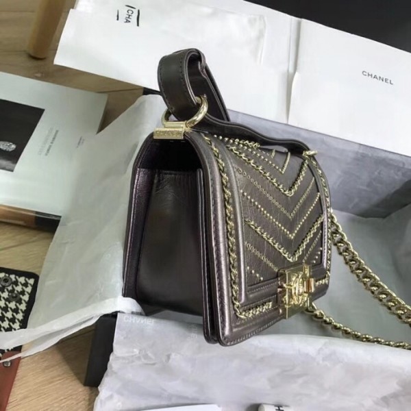 Chanel Metallic Crumpled Calfskin Small Boy Chanel Bag A67085 2018(Gold-Tone Metal) Collection