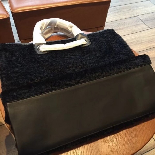 Chanel Shearling Deauville Maxi Shopping Bag A66942 Black 2018 Collection