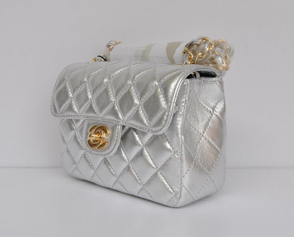 Chanel Classic Light Silver Lambskin Golden Chain Quilted Flap Bag 