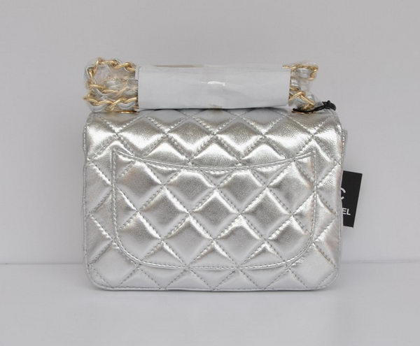 Chanel Classic Light Silver Lambskin Golden Chain Quilted Flap Bag 