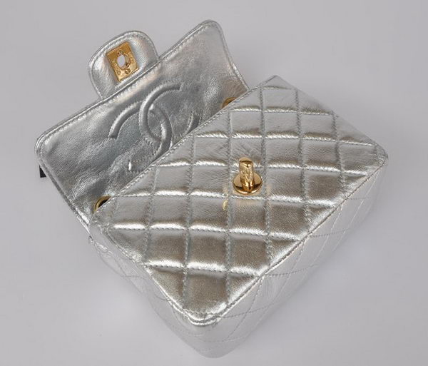 Chanel Classic Light Silver Lambskin Golden Chain Quilted Flap Bag 