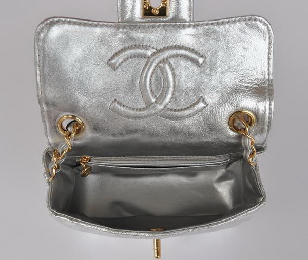 Chanel Classic Light Silver Lambskin Golden Chain Quilted Flap Bag 