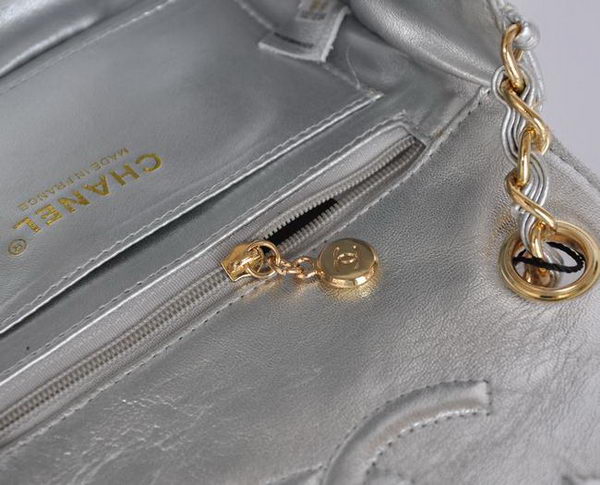 Chanel Classic Light Silver Lambskin Golden Chain Quilted Flap Bag 
