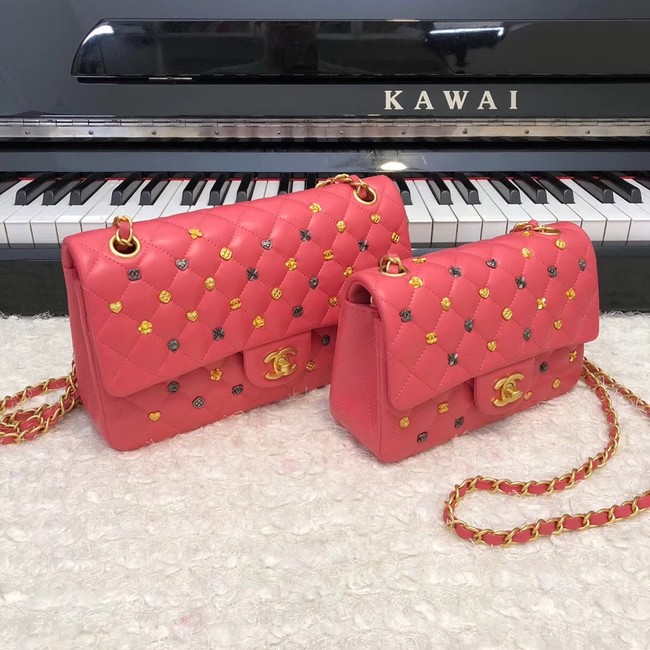CHANEL Classic Handbag Lambskin Gold-Tone & Ruthenium-Finish Metal A01116 red 