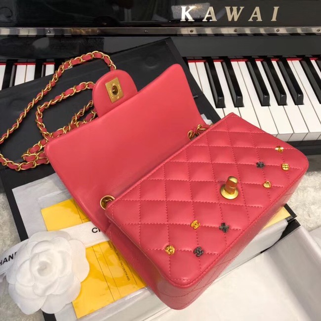 CHANEL Classic Handbag Lambskin Gold-Tone & Ruthenium-Finish Metal A01116 red 