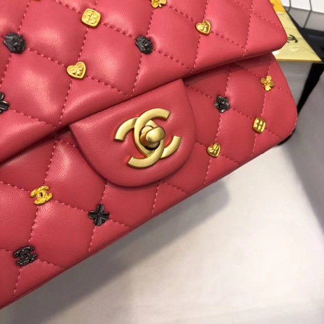 CHANEL Classic Handbag Lambskin Gold-Tone & Ruthenium-Finish Metal A01116 red 