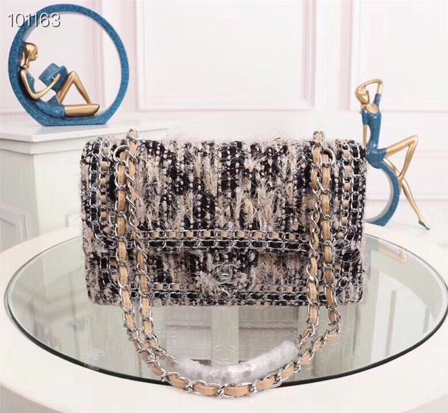 Chanel Tweed Calfskin 1112 apricot Silver-Tone Metal