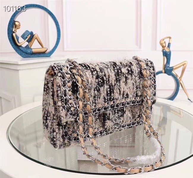 Chanel Tweed Calfskin 1112 apricot Silver-Tone Metal 