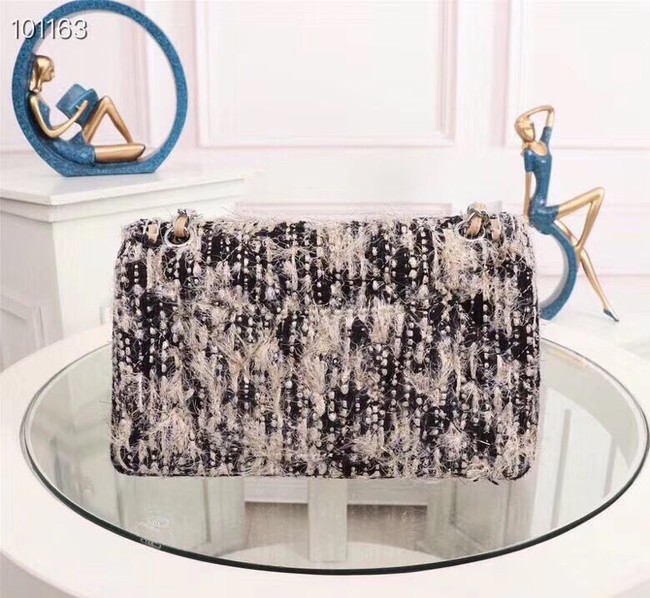 Chanel Tweed Calfskin 1112 apricot Silver-Tone Metal 