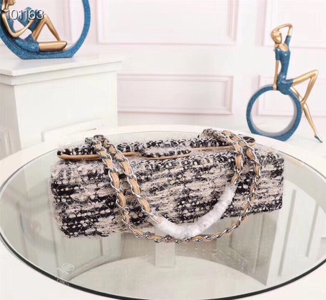 Chanel Tweed Calfskin 1112 apricot Silver-Tone Metal 