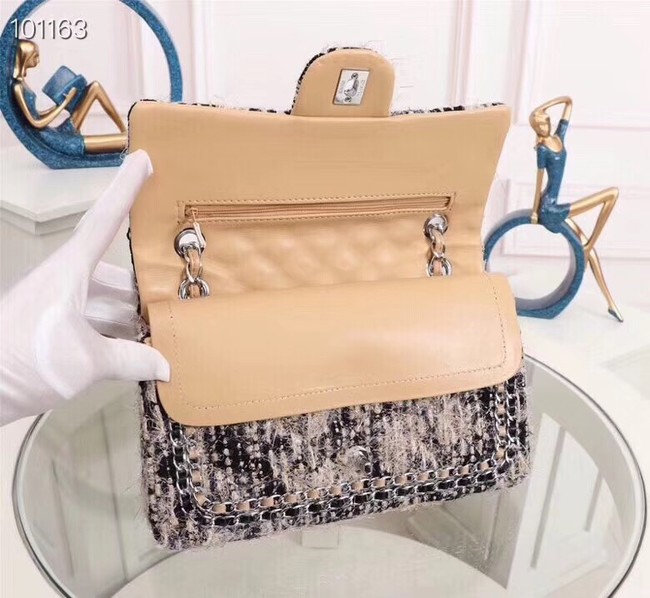 Chanel Tweed Calfskin 1112 apricot Silver-Tone Metal 