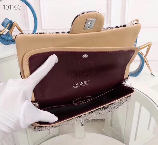 Chanel Tweed Calfskin 1112 apricot Silver-Tone Metal 