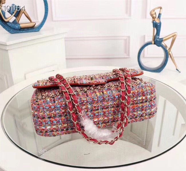 Chanel Tweed Calfskin 1112 red Gold-Tone Metal 