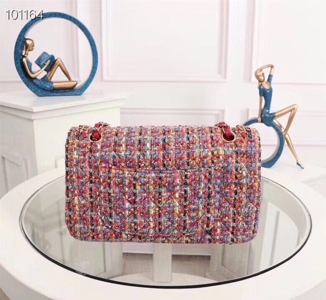 Chanel Tweed Calfskin 1112 red Gold-Tone Metal 