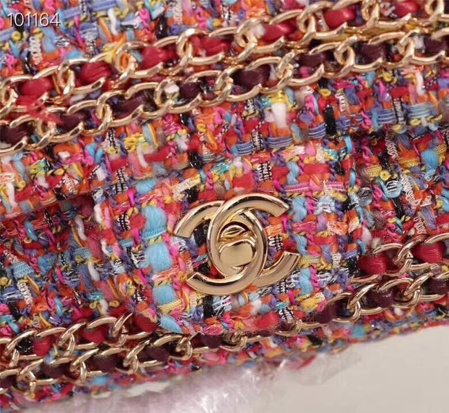 Chanel Tweed Calfskin 1112 red Gold-Tone Metal 