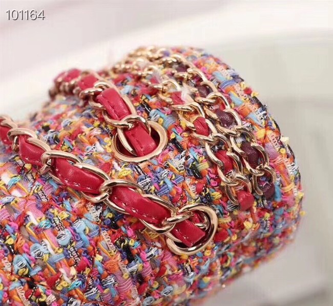 Chanel Tweed Calfskin 1112 red Gold-Tone Metal 