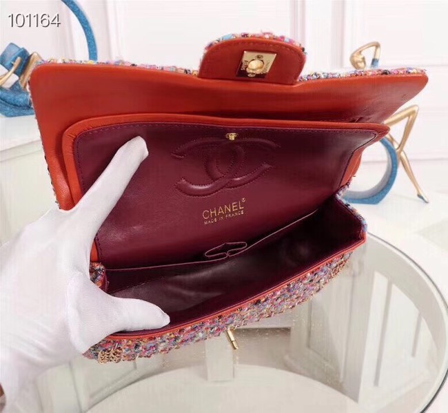 Chanel Tweed Calfskin 1112 red Gold-Tone Metal 