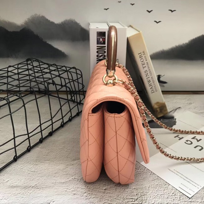 Chanel Flap Bag with Top Handle Gold-Tone Metal A57342 pink 