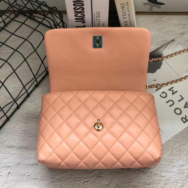 Chanel Flap Bag with Top Handle Gold-Tone Metal A57342 pink 