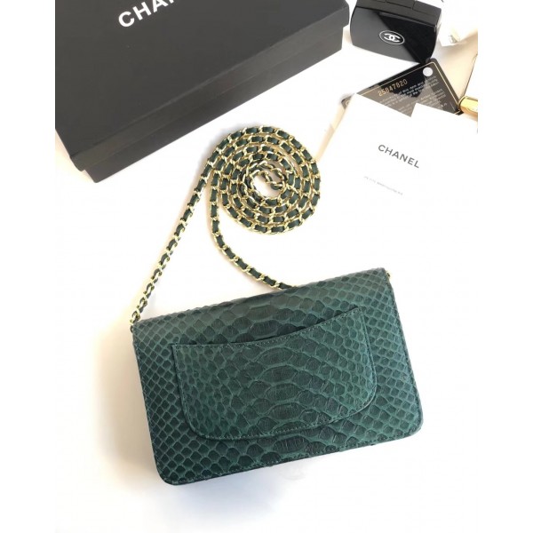 Chanel Python Leather Wallet On Chain WOC Flap Bag Green 2018