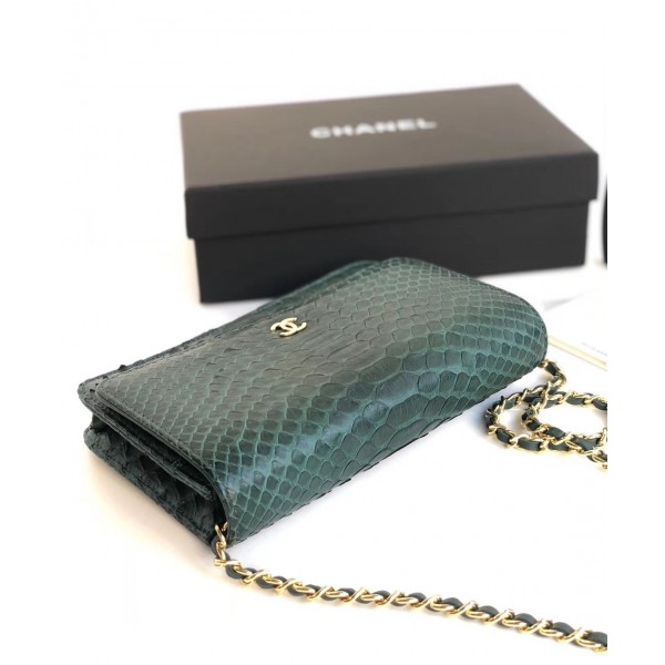 Chanel Python Leather Wallet On Chain WOC Flap Bag Green 2018