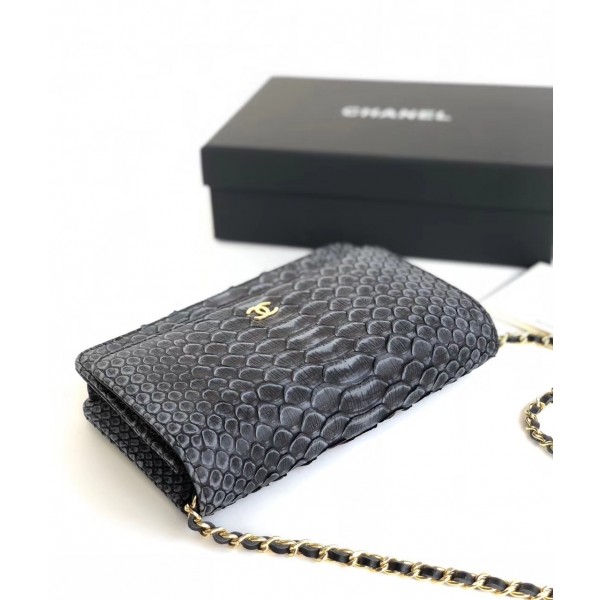 Chanel Python Leather Wallet On Chain WOC Flap Bag Grey/Black 2018