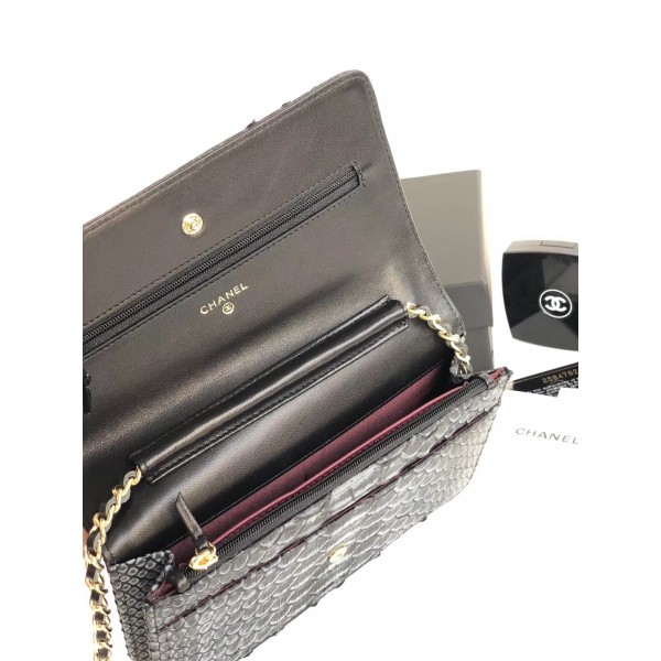 Chanel Python Leather Wallet On Chain WOC Flap Bag Grey/Black 2018