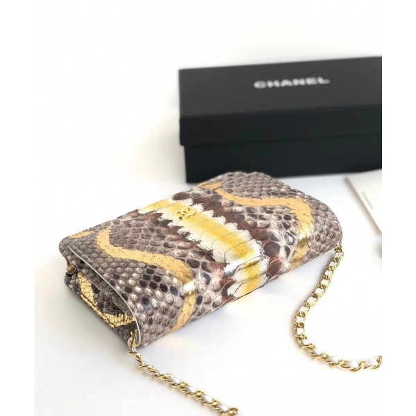 Chanel Python Leather Wallet On Chain WOC Flap Bag Gold 2018