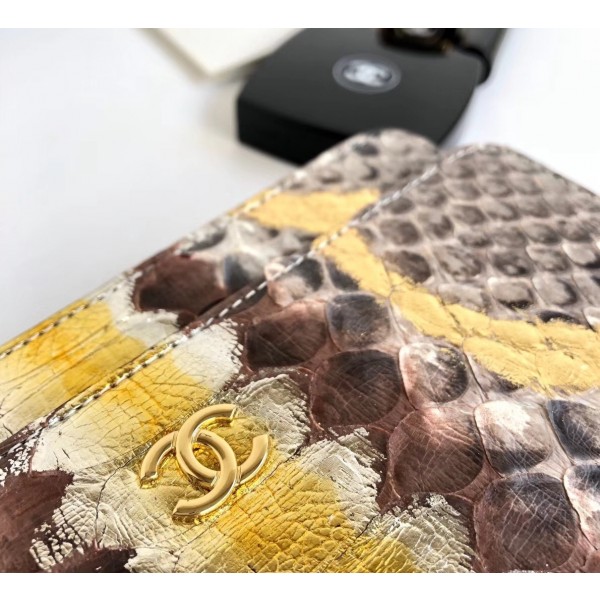 Chanel Python Leather Wallet On Chain WOC Flap Bag Gold 2018