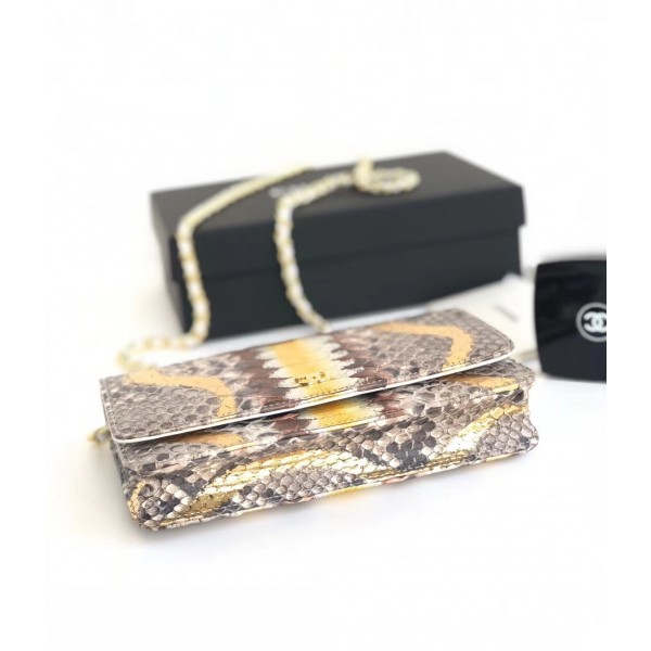 Chanel Python Leather Wallet On Chain WOC Flap Bag Gold 2018