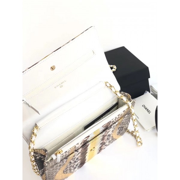 Chanel Python Leather Wallet On Chain WOC Flap Bag Gold 2018