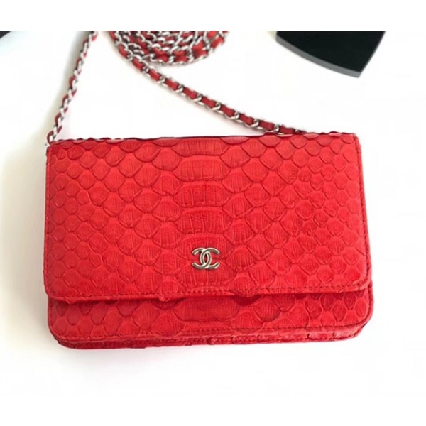 Chanel Python Leather Wallet On Chain WOC Flap Bag Red 2018