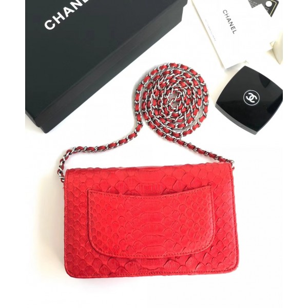 Chanel Python Leather Wallet On Chain WOC Flap Bag Red 2018