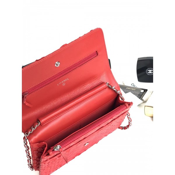 Chanel Python Leather Wallet On Chain WOC Flap Bag Red 2018