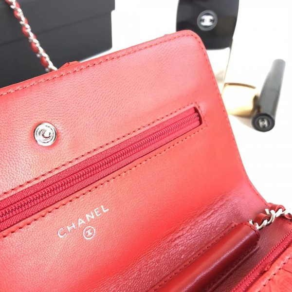 Chanel Python Leather Wallet On Chain WOC Flap Bag Red 2018